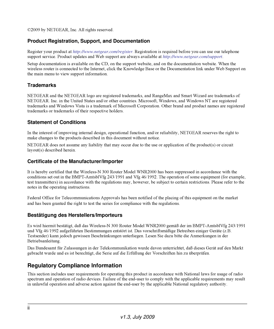 NETGEAR WNR2000 manual Regulatory Compliance Information 