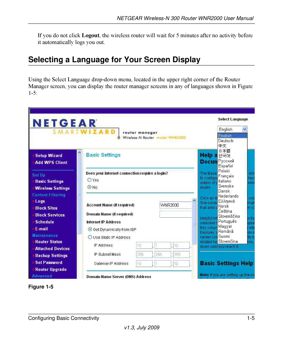 NETGEAR WNR2000 manual Selecting a Language for Your Screen Display 