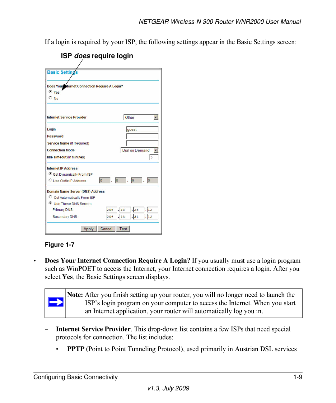 NETGEAR WNR2000 manual ISP does require login 