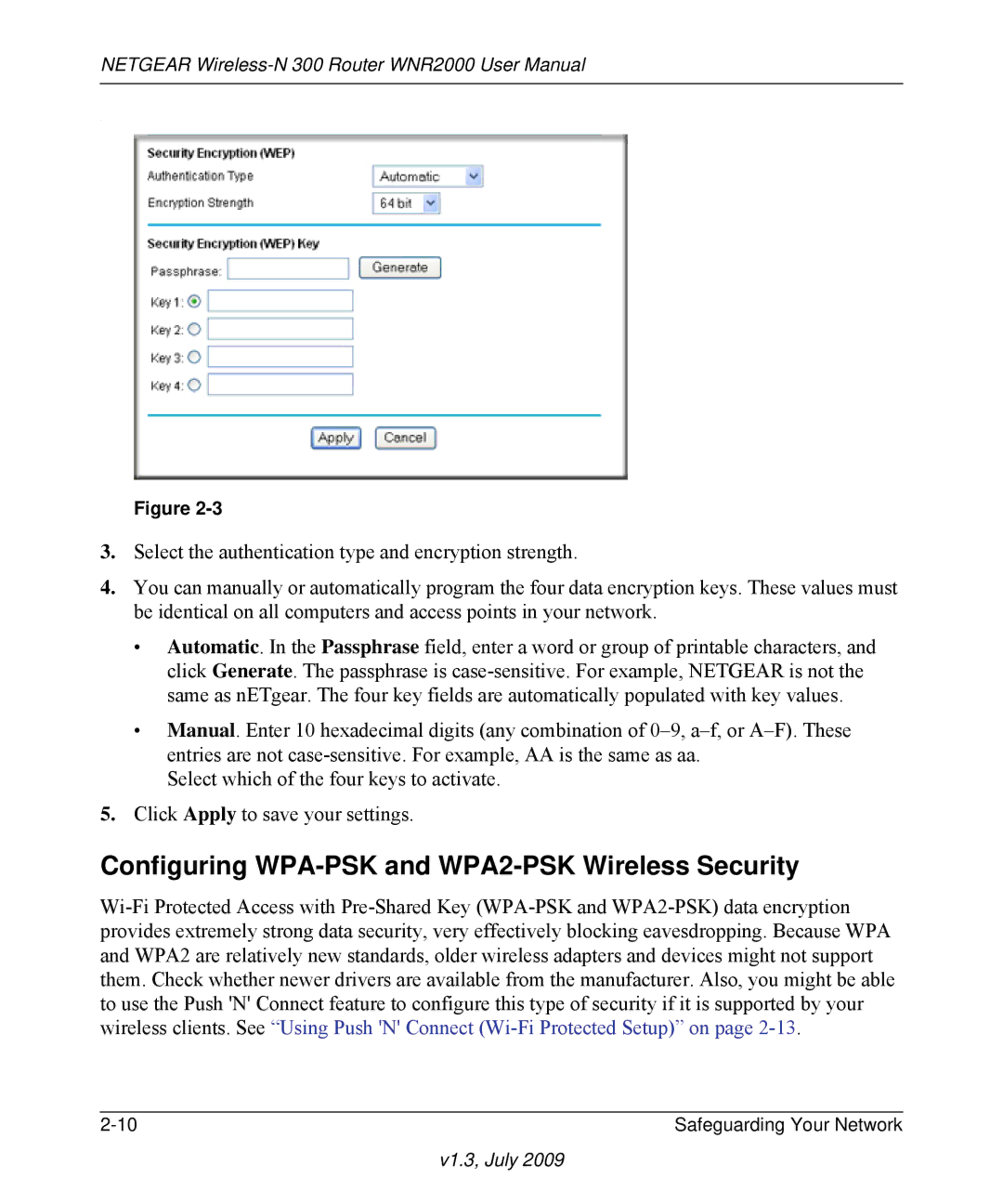 NETGEAR WNR2000 manual Configuring WPA-PSK and WPA2-PSK Wireless Security 