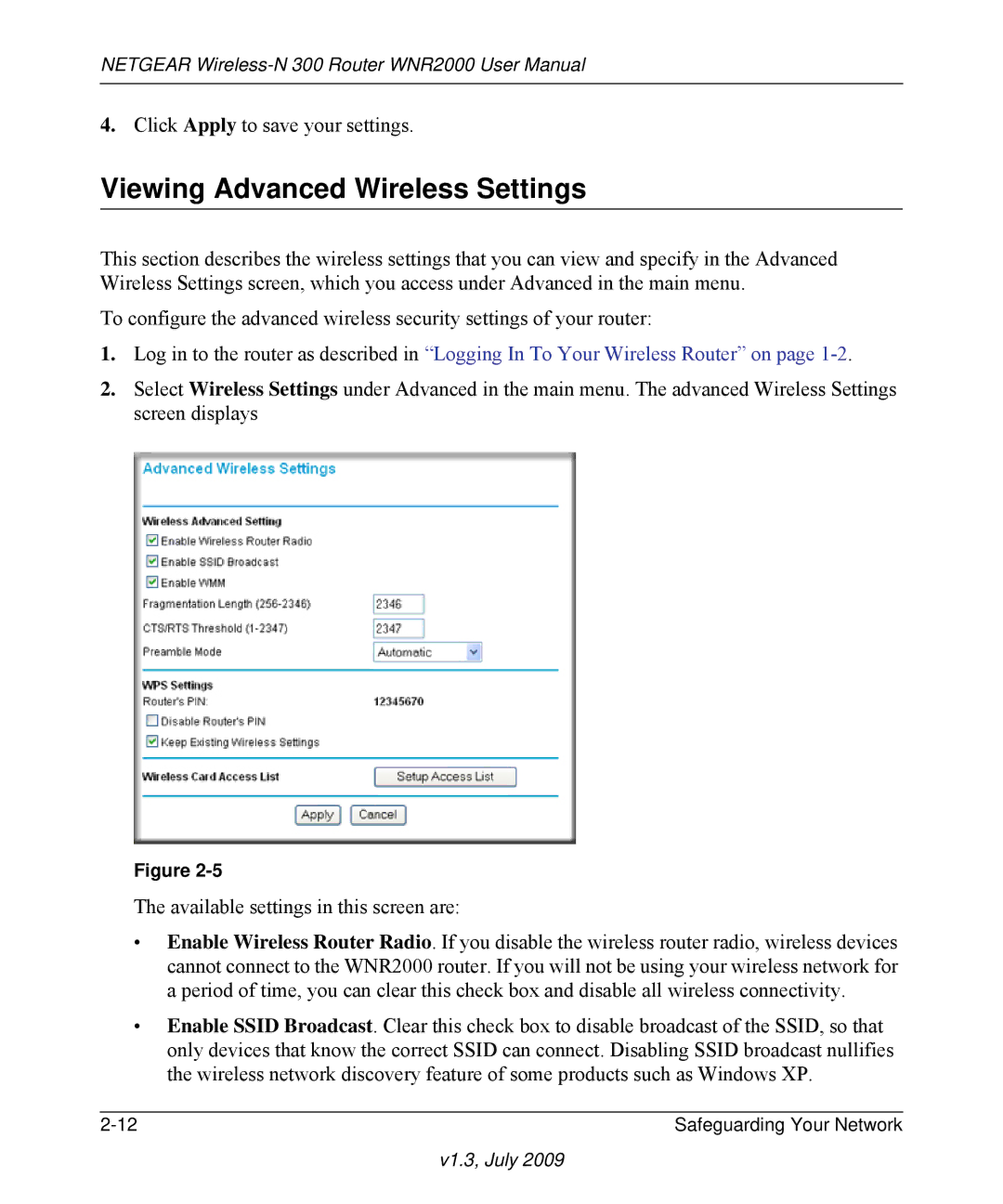 NETGEAR WNR2000 manual Viewing Advanced Wireless Settings 