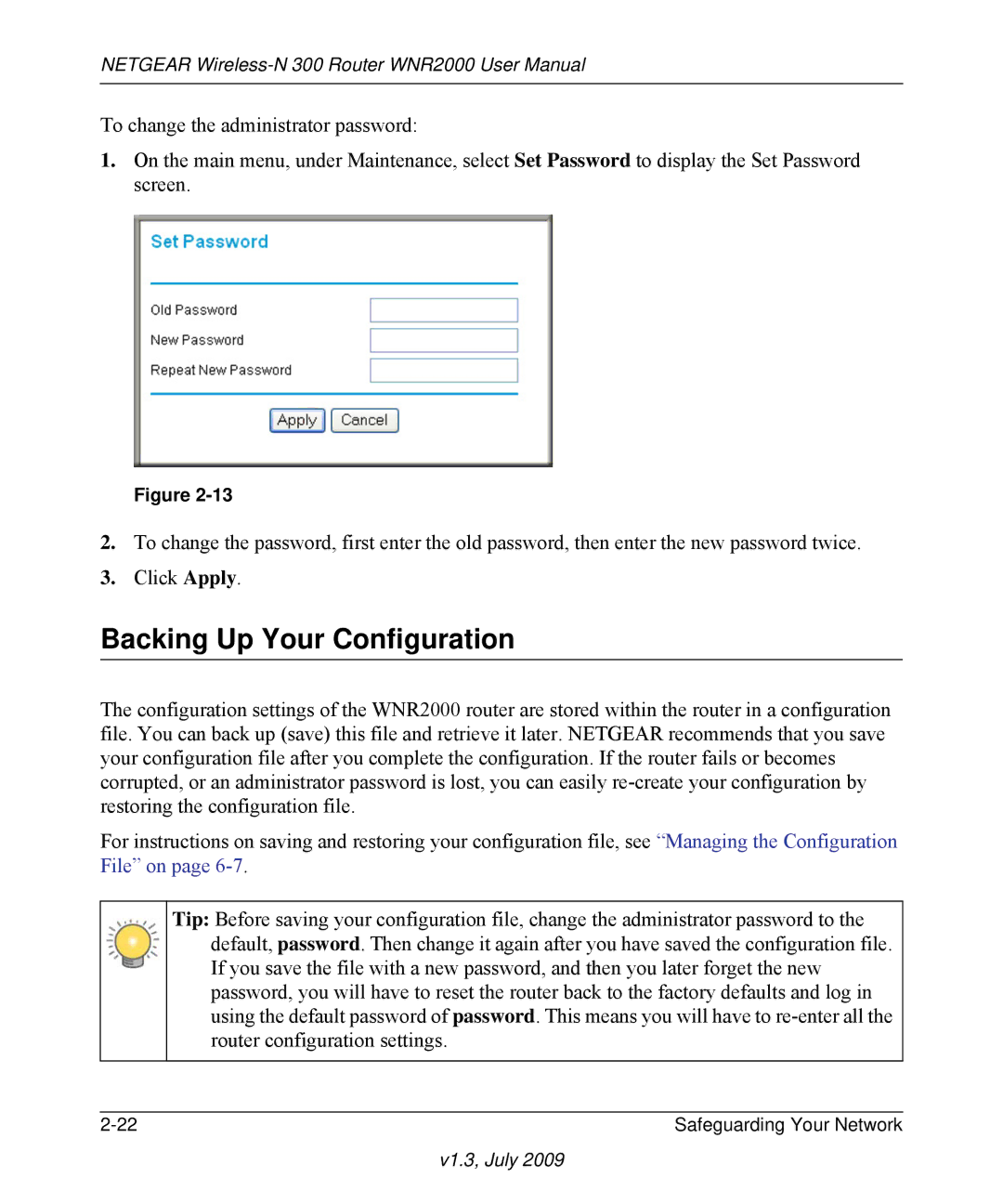 NETGEAR WNR2000 manual Backing Up Your Configuration 