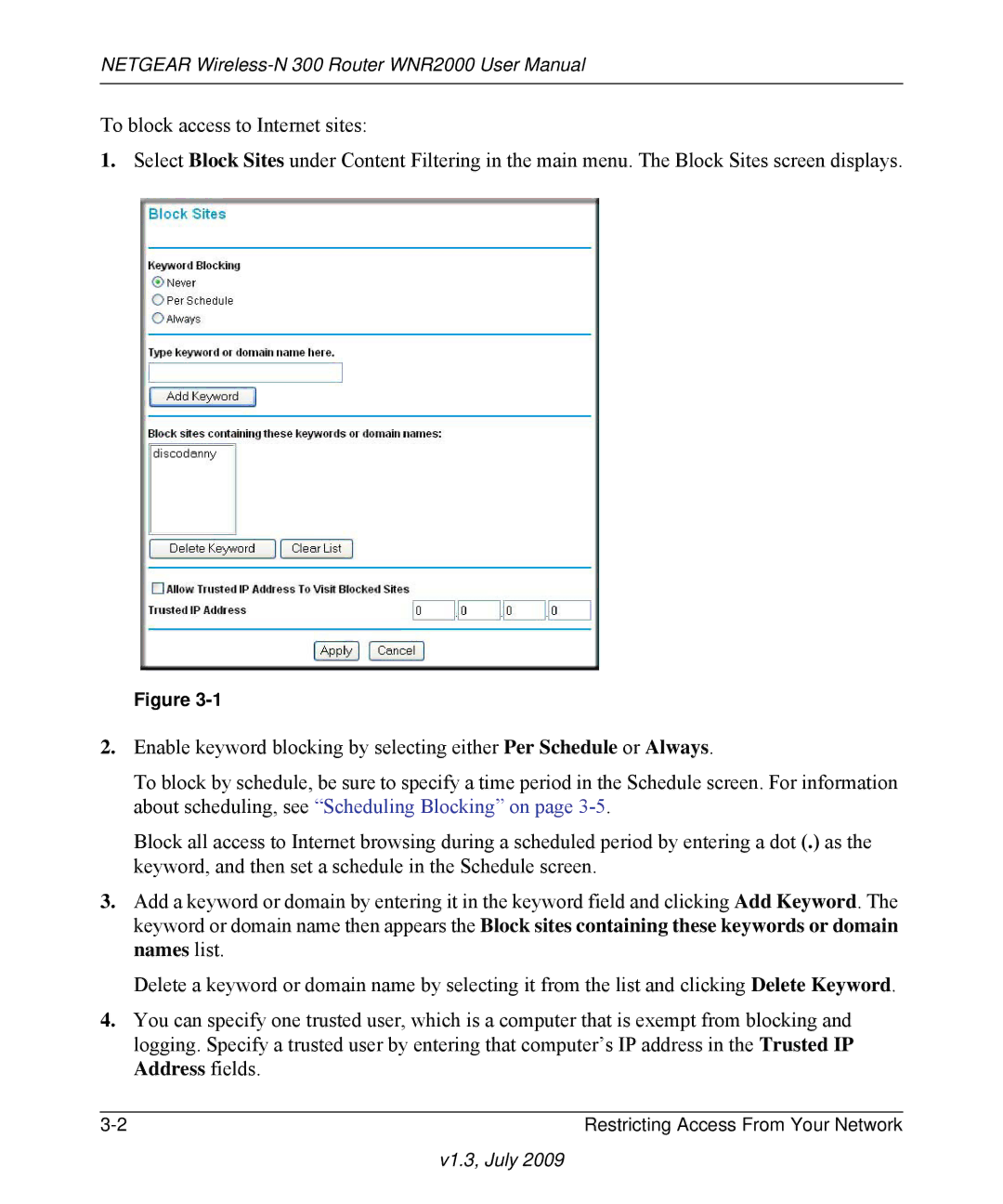 NETGEAR WNR2000 manual Restricting Access From Your Network 