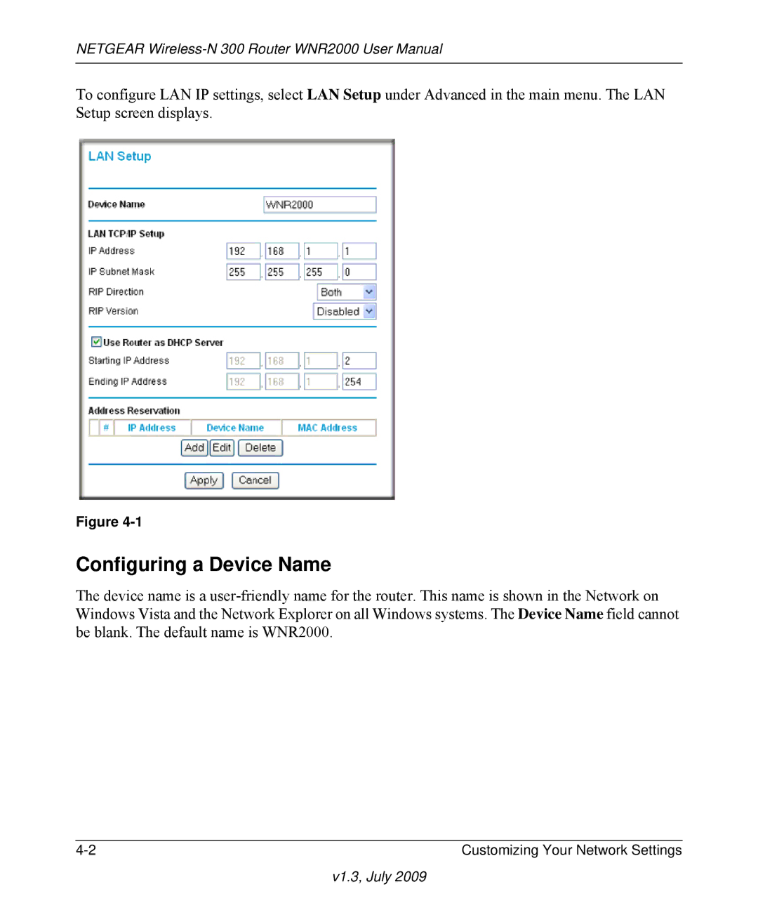 NETGEAR WNR2000 manual Configuring a Device Name 