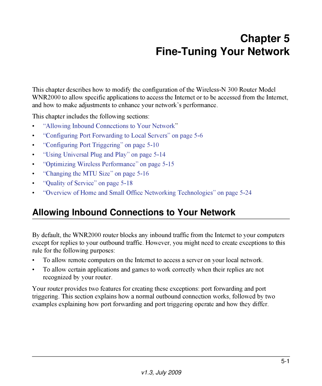 NETGEAR WNR2000 manual Chapter Fine-Tuning Your Network, Allowing Inbound Connections to Your Network 