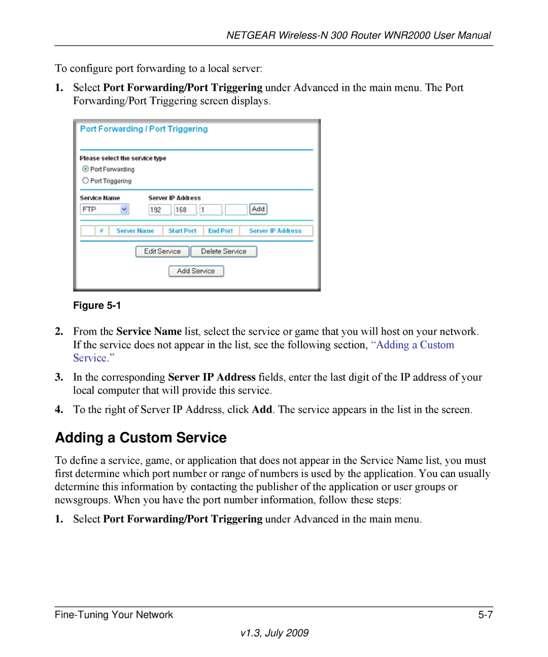 NETGEAR WNR2000 manual Adding a Custom Service 