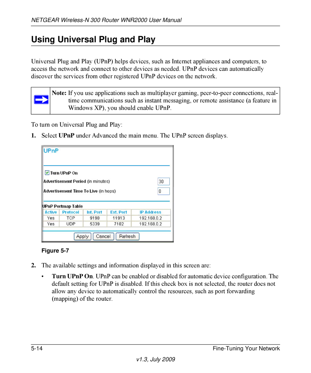 NETGEAR WNR2000 manual Using Universal Plug and Play 