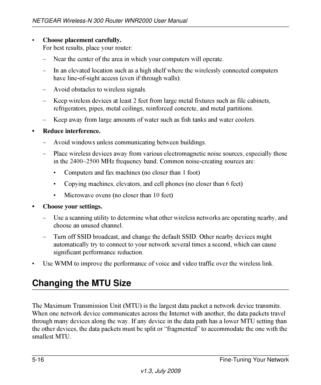 NETGEAR WNR2000 manual Changing the MTU Size, Reduce interference 