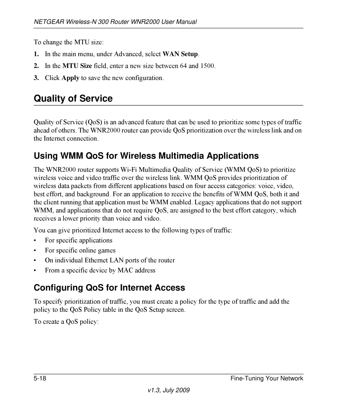 NETGEAR WNR2000 manual Quality of Service, Using WMM QoS for Wireless Multimedia Applications 