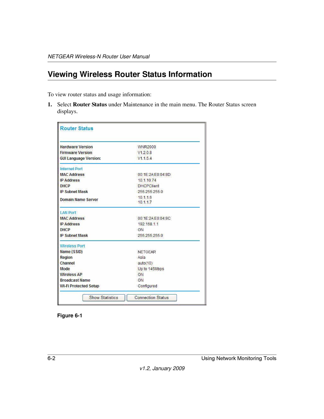 NETGEAR WNR2000 user manual Viewing Wireless Router Status Information 