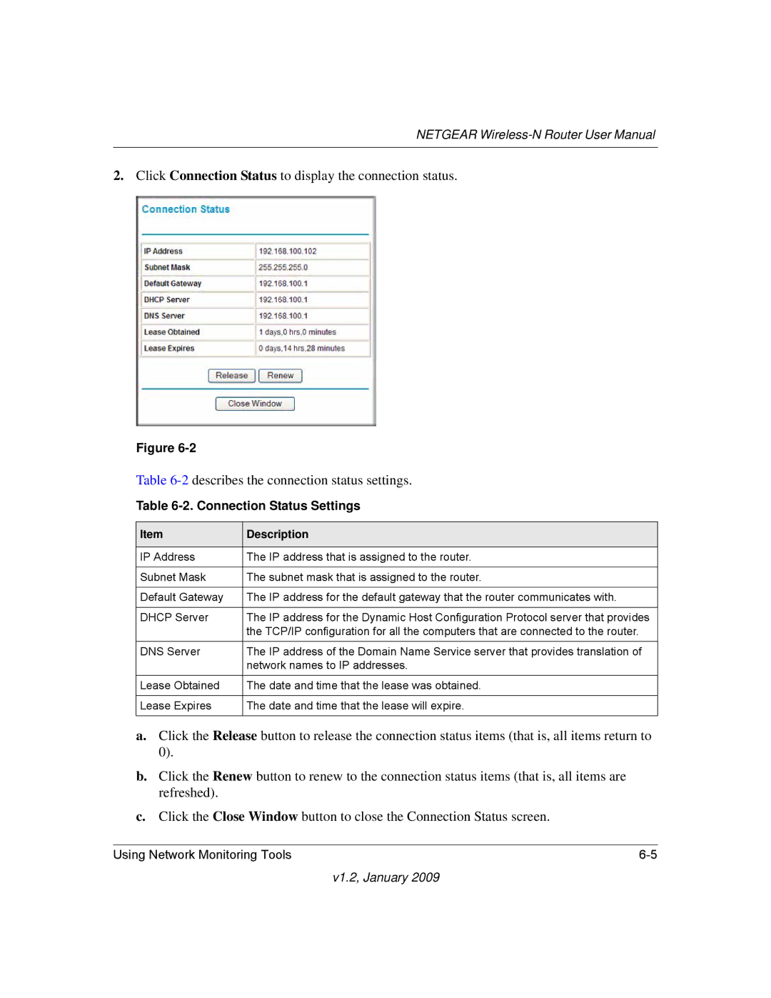 NETGEAR WNR2000 user manual Connection Status Settings 