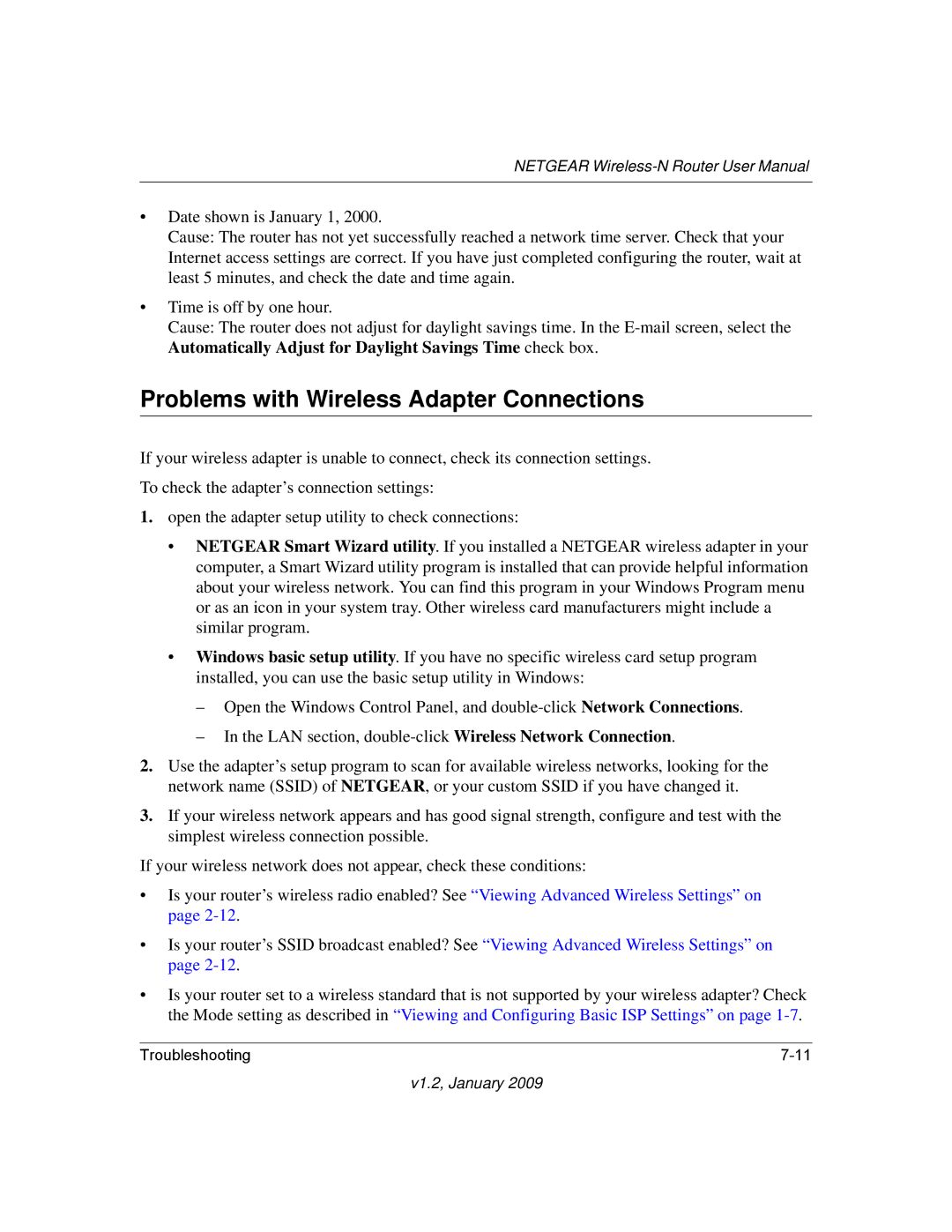 NETGEAR WNR2000 user manual Problems with Wireless Adapter Connections 