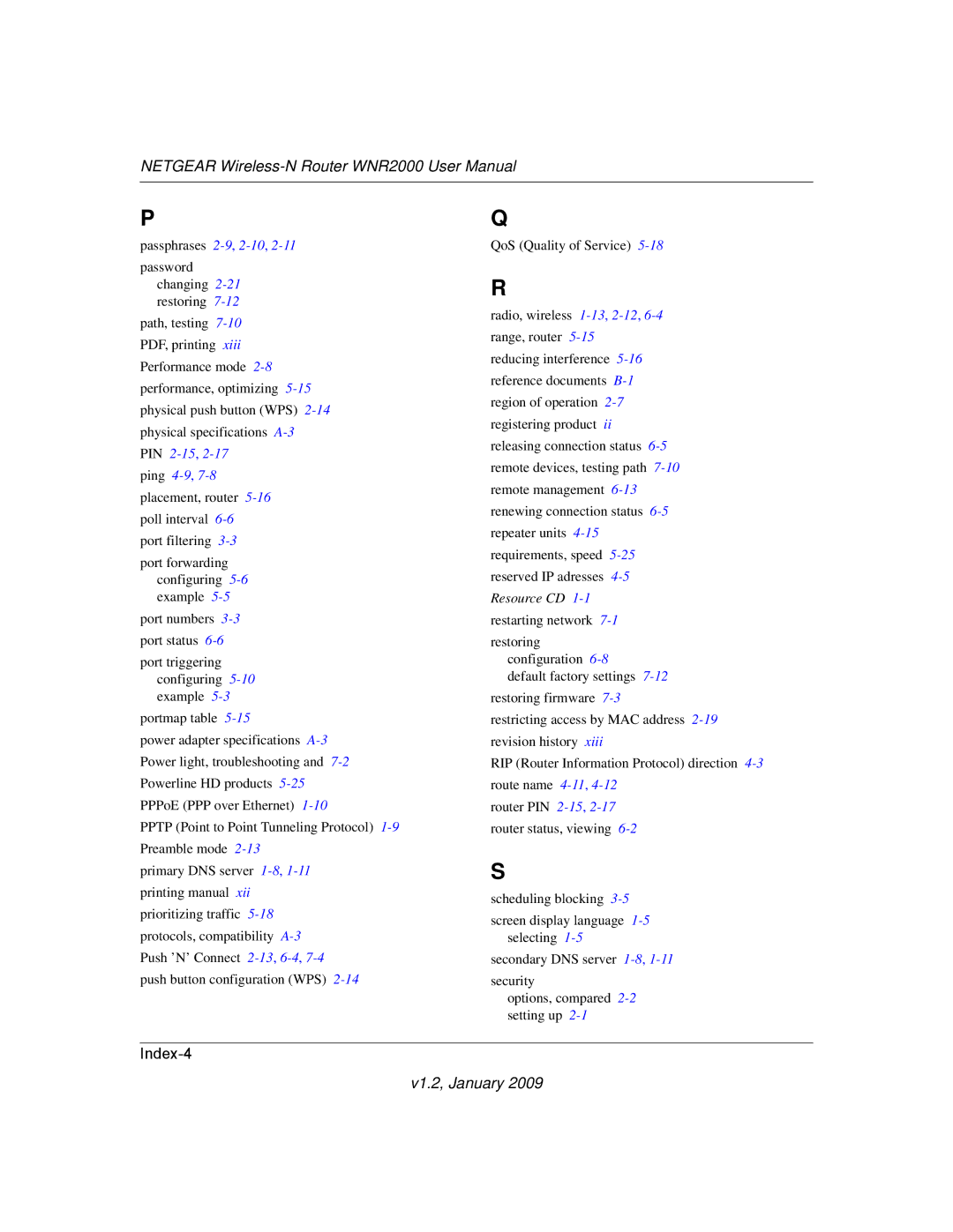 NETGEAR WNR2000 user manual Index-4 