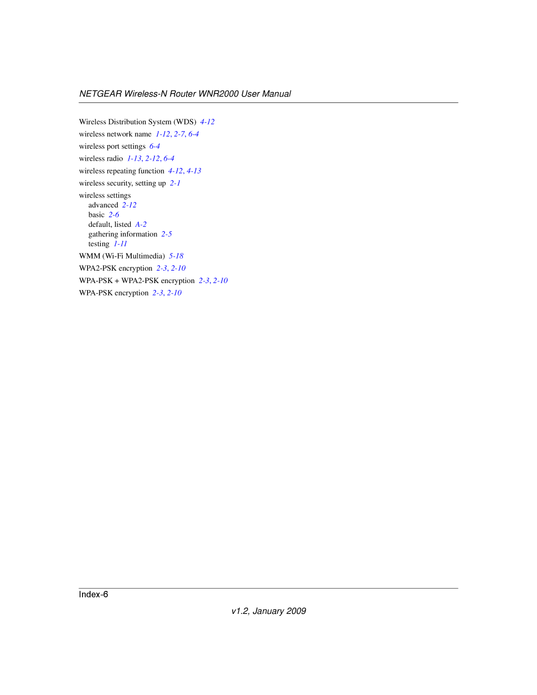 NETGEAR WNR2000 user manual Index-6 