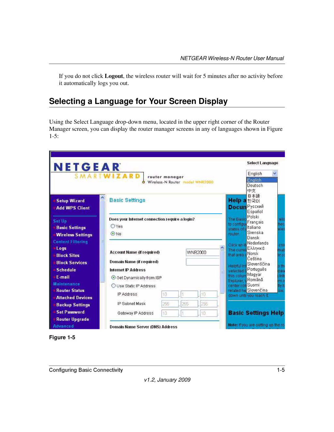 NETGEAR WNR2000 user manual Selecting a Language for Your Screen Display 