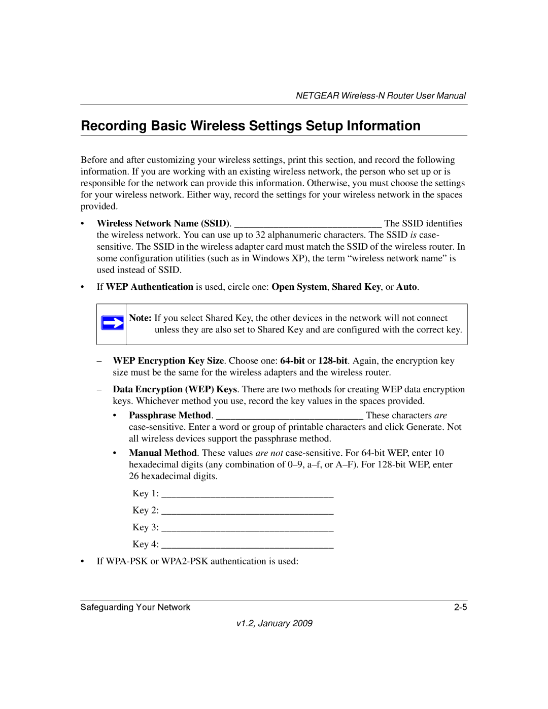 NETGEAR WNR2000 user manual Recording Basic Wireless Settings Setup Information 