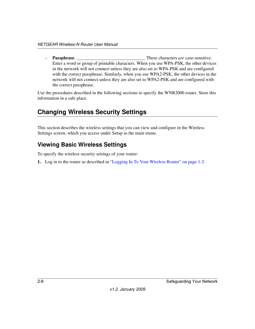 NETGEAR WNR2000 user manual Changing Wireless Security Settings, Viewing Basic Wireless Settings 