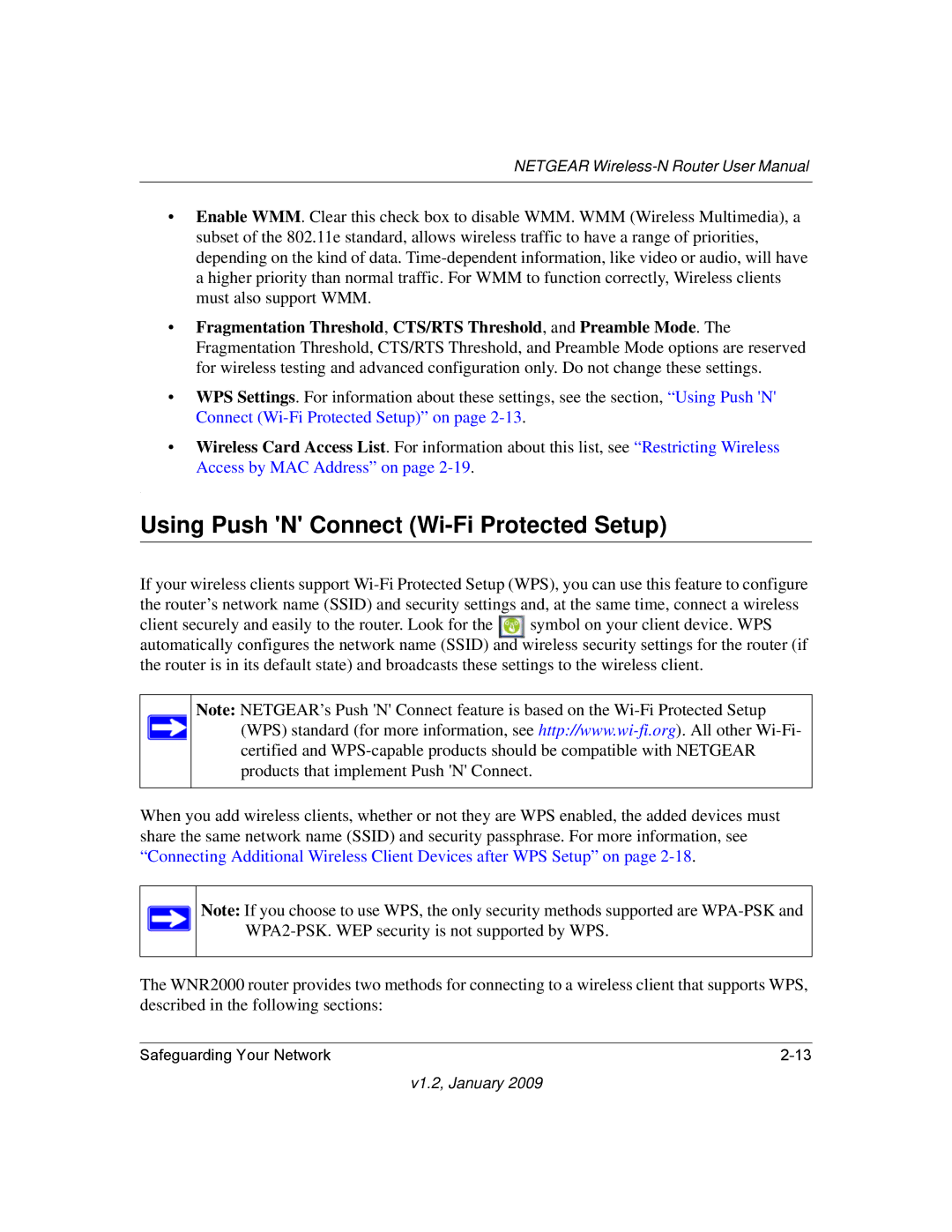 NETGEAR WNR2000 user manual Using Push N Connect Wi-Fi Protected Setup 