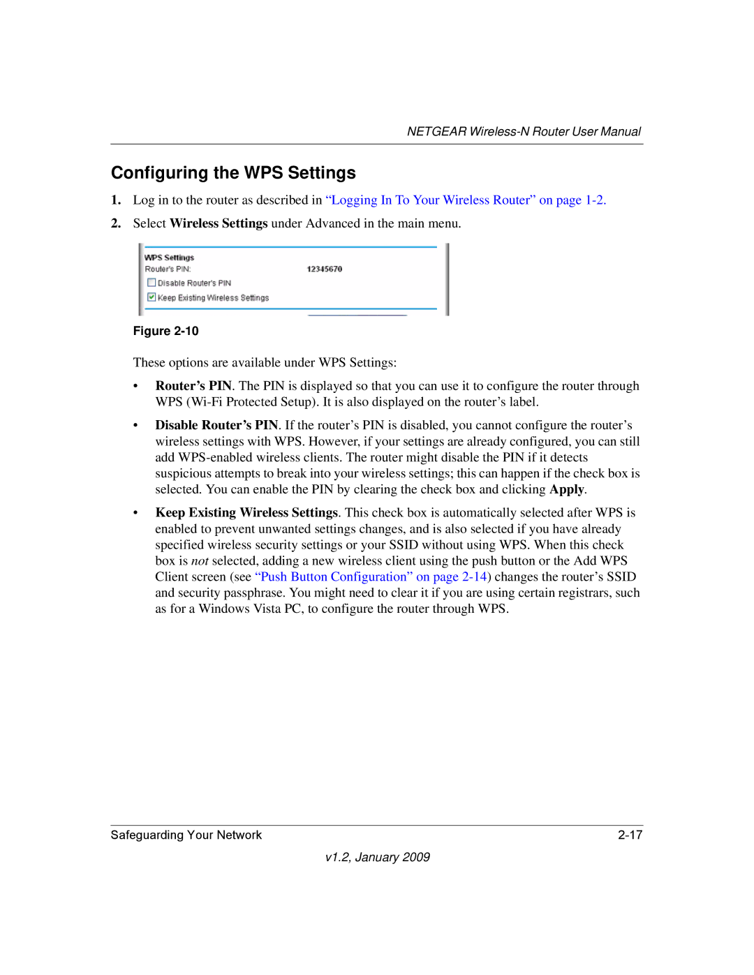 NETGEAR WNR2000 user manual Configuring the WPS Settings 