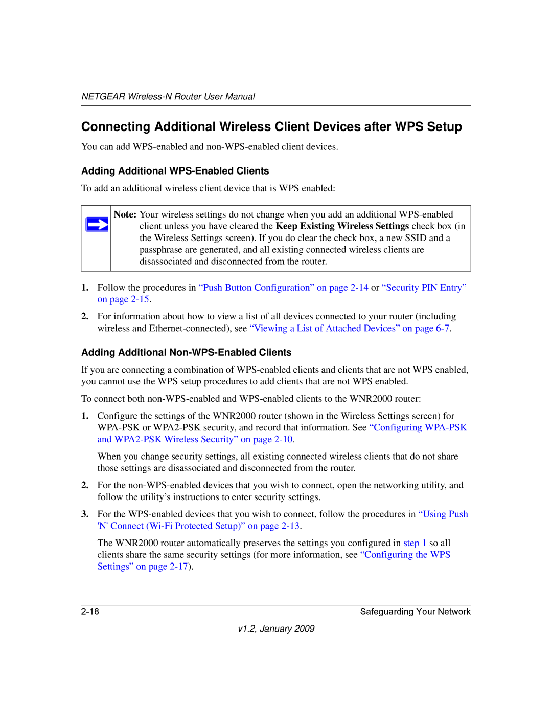 NETGEAR WNR2000 user manual Adding Additional WPS-Enabled Clients, Adding Additional Non-WPS-Enabled Clients 