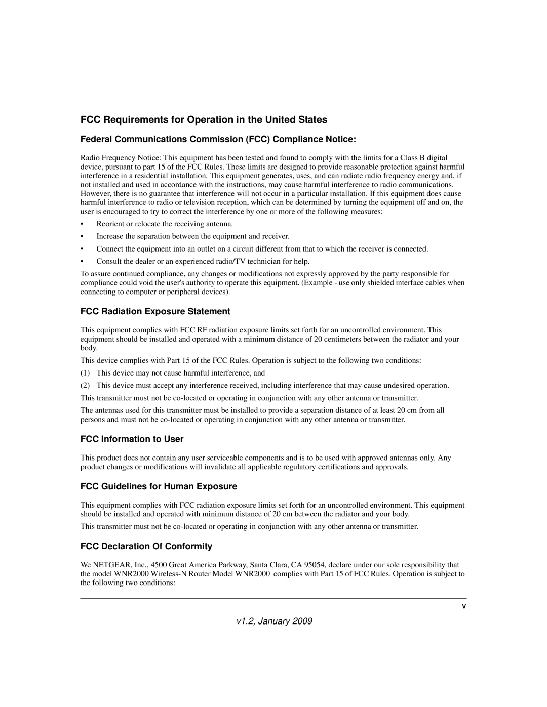 NETGEAR WNR2000 user manual FCC Requirements for Operation in the United States 