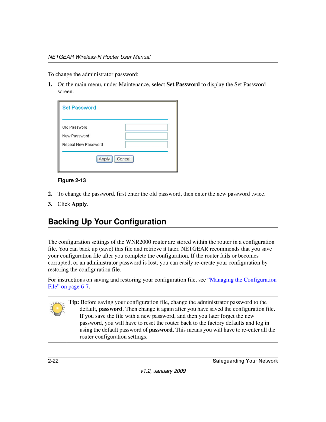 NETGEAR WNR2000 user manual Backing Up Your Configuration 