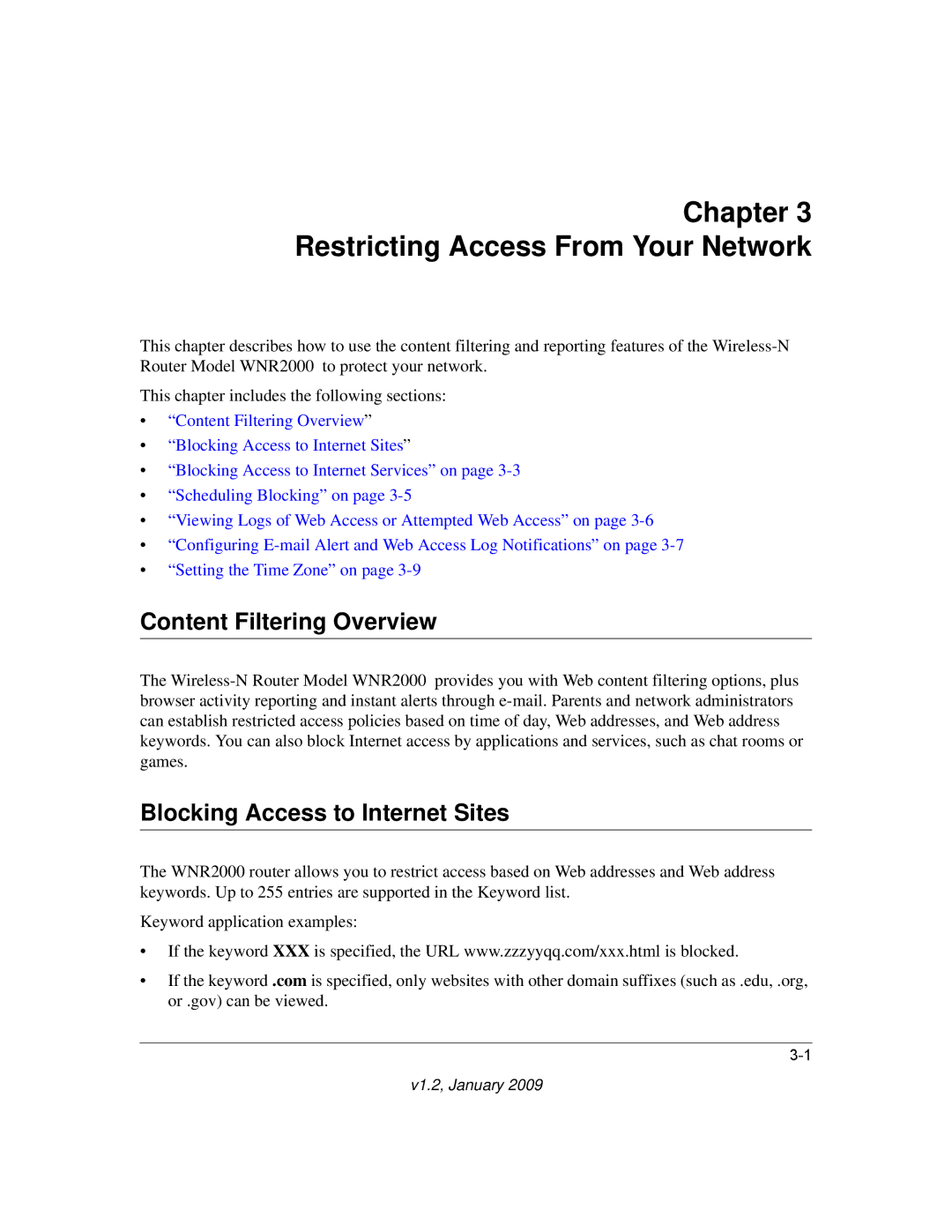 NETGEAR WNR2000 Restricting Access From Your Network, Content Filtering Overview, Blocking Access to Internet Sites 