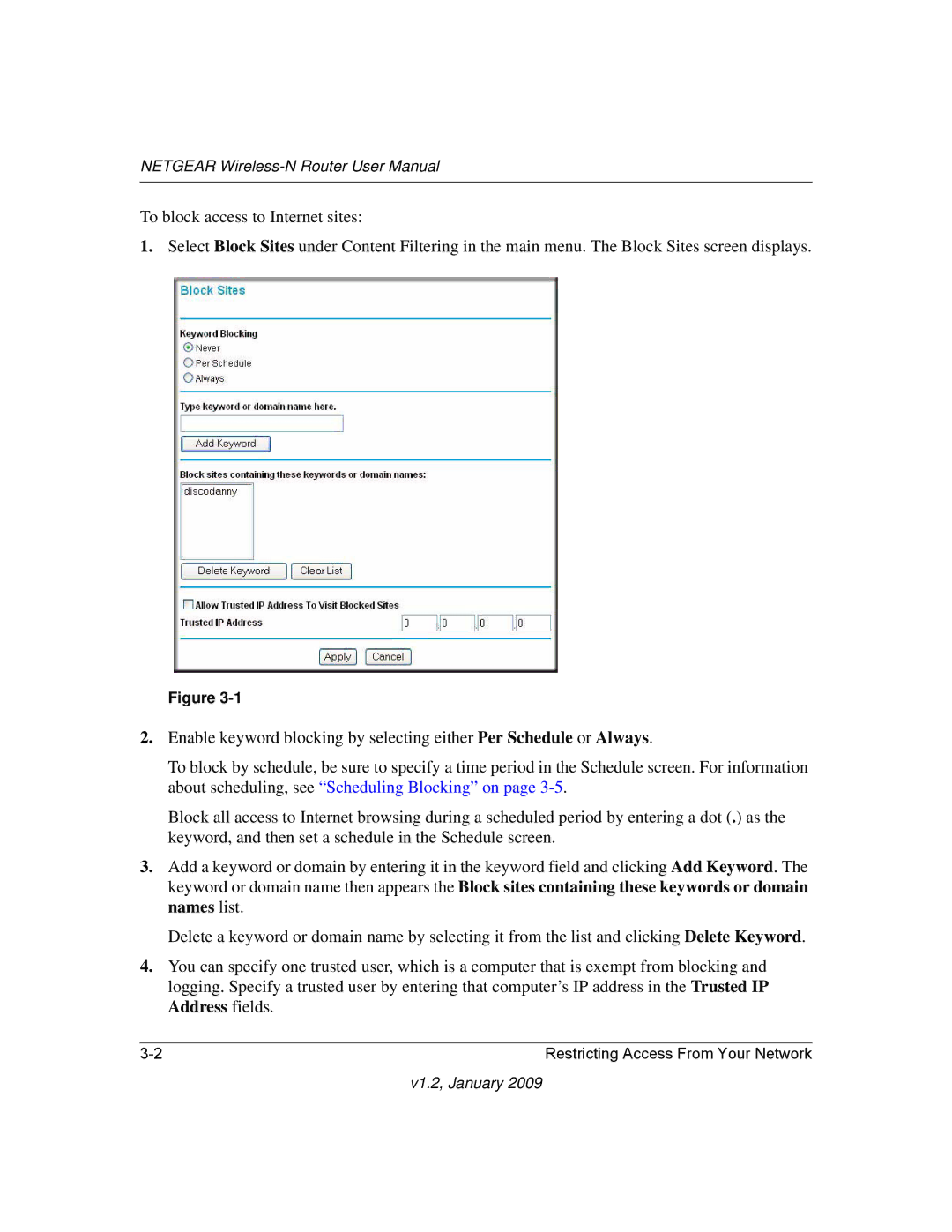 NETGEAR WNR2000 user manual Restricting Access From Your Network 