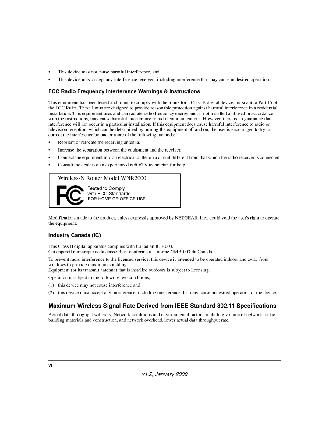 NETGEAR WNR2000 user manual FCC Radio Frequency Interference Warnings & Instructions, Industry Canada IC 