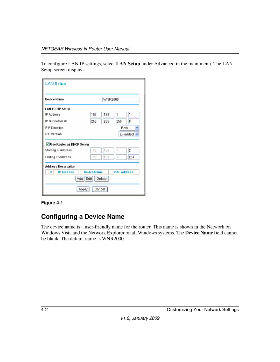 NETGEAR WNR2000 user manual Configuring a Device Name 