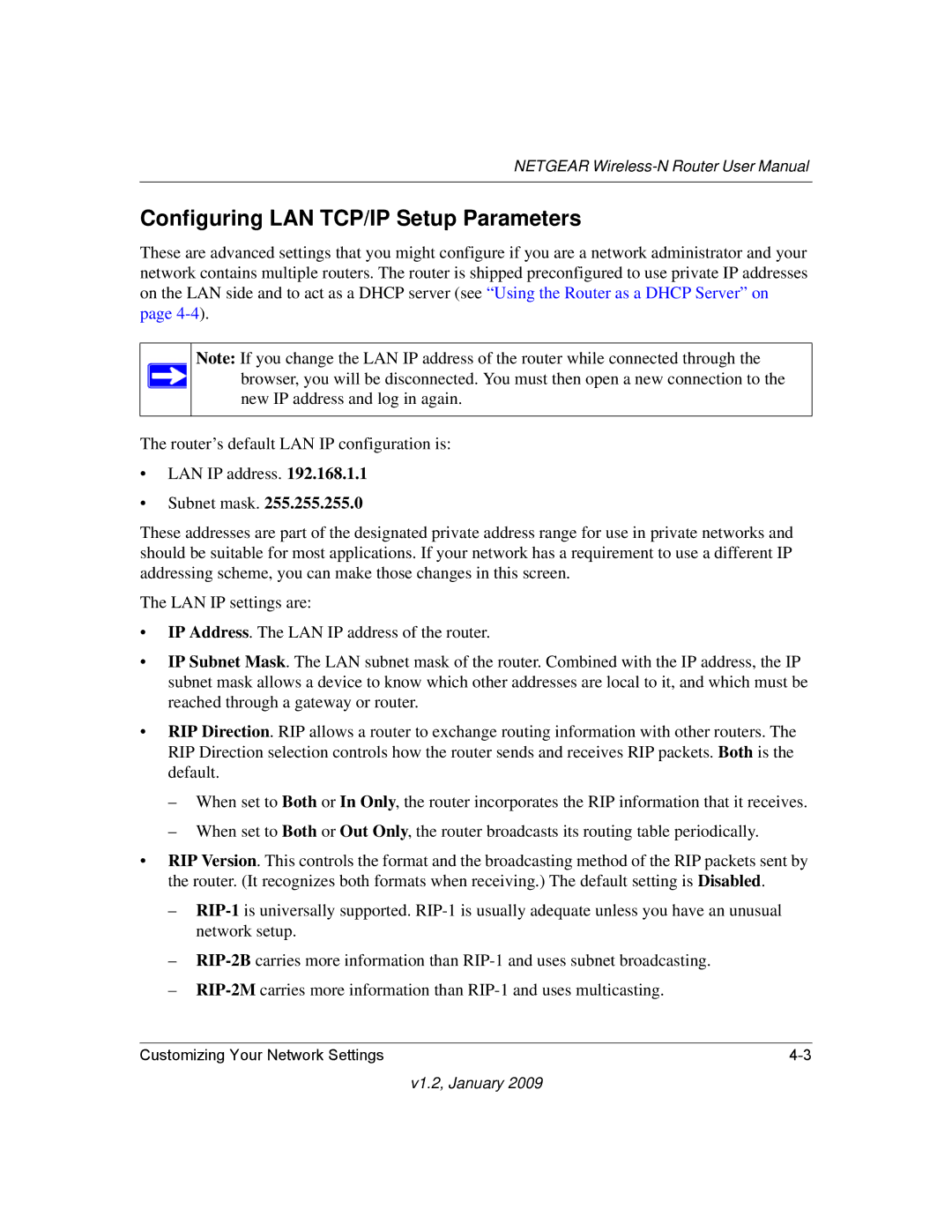 NETGEAR WNR2000 user manual Configuring LAN TCP/IP Setup Parameters 