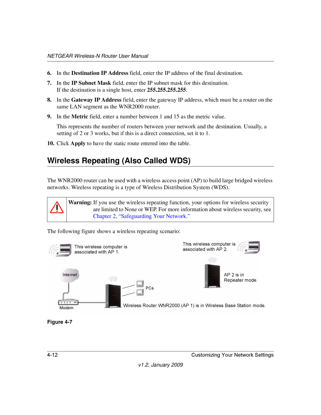 NETGEAR WNR2000 user manual Wireless Repeating Also Called WDS 