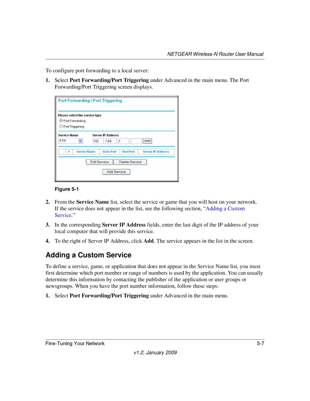 NETGEAR WNR2000 user manual Adding a Custom Service 