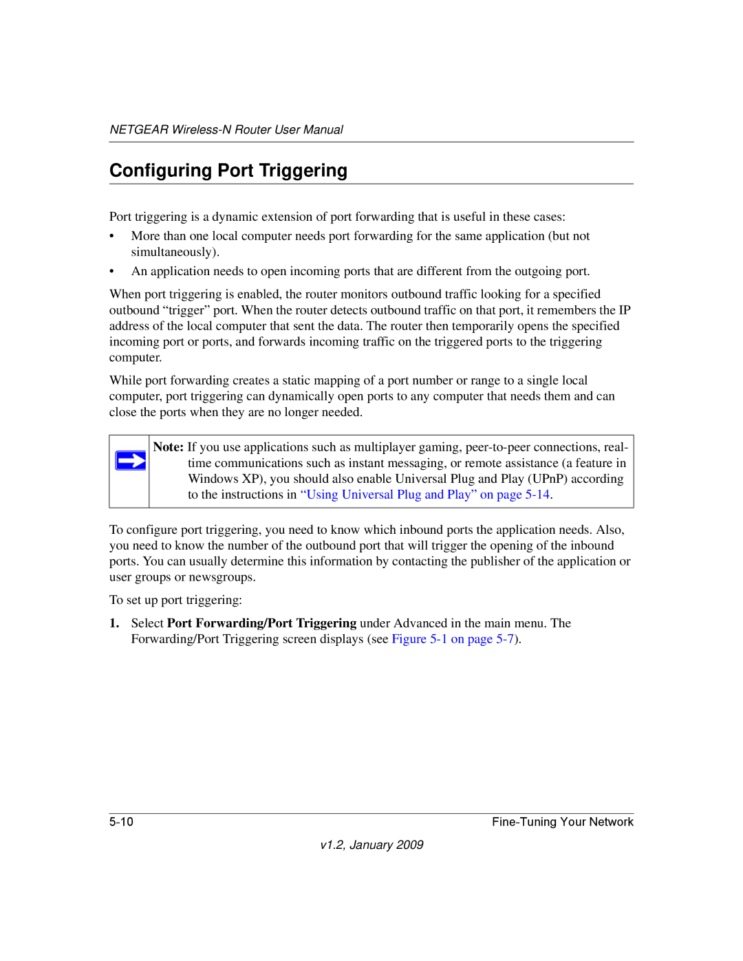 NETGEAR WNR2000 user manual Configuring Port Triggering 