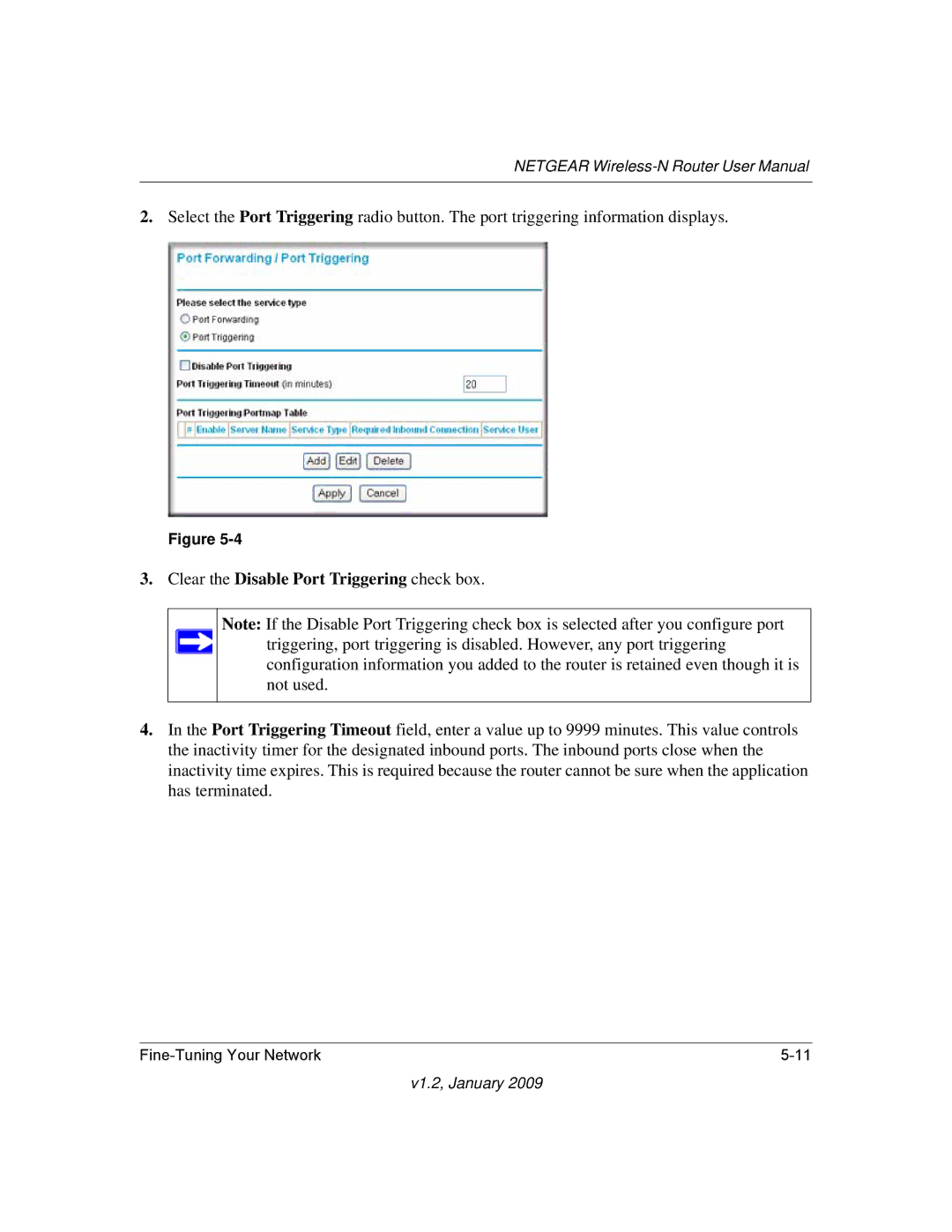 NETGEAR WNR2000 user manual Clear the Disable Port Triggering check box 