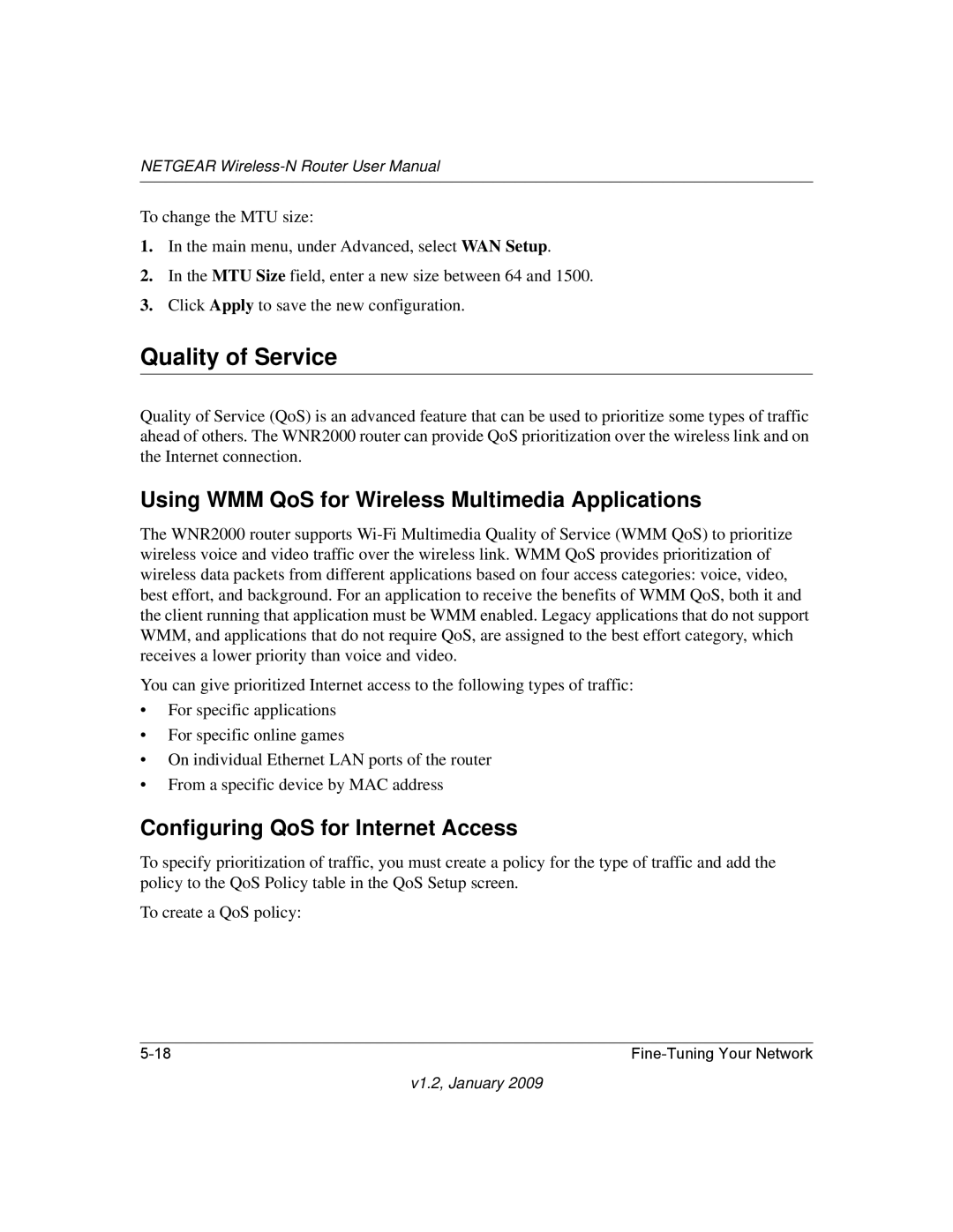 NETGEAR WNR2000 user manual Quality of Service, Using WMM QoS for Wireless Multimedia Applications 