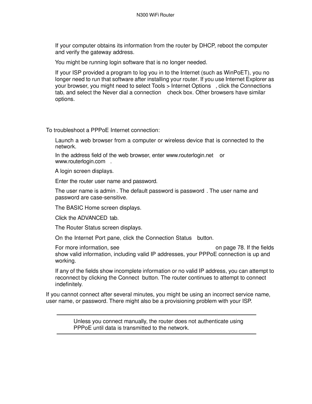 NETGEAR WNR2000v5 user manual Troubleshoot a PPPoE Internet Connection,  To troubleshoot a PPPoE Internet connection 