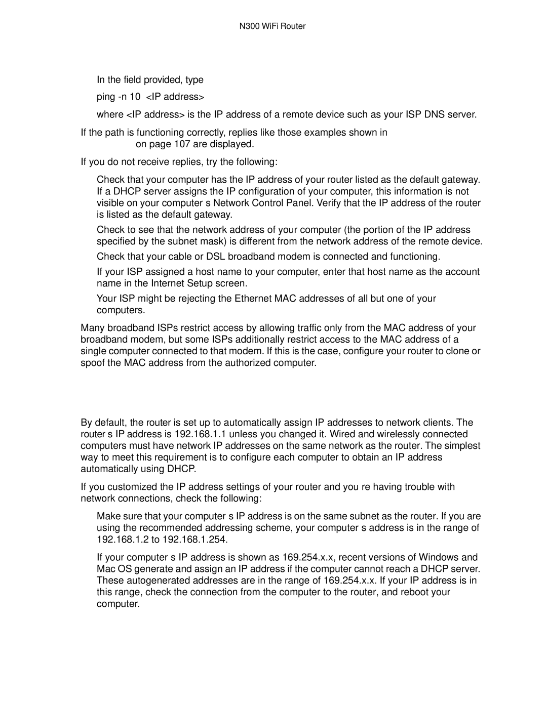 NETGEAR WNR2000v5 user manual Troubleshoot IP Addresses 