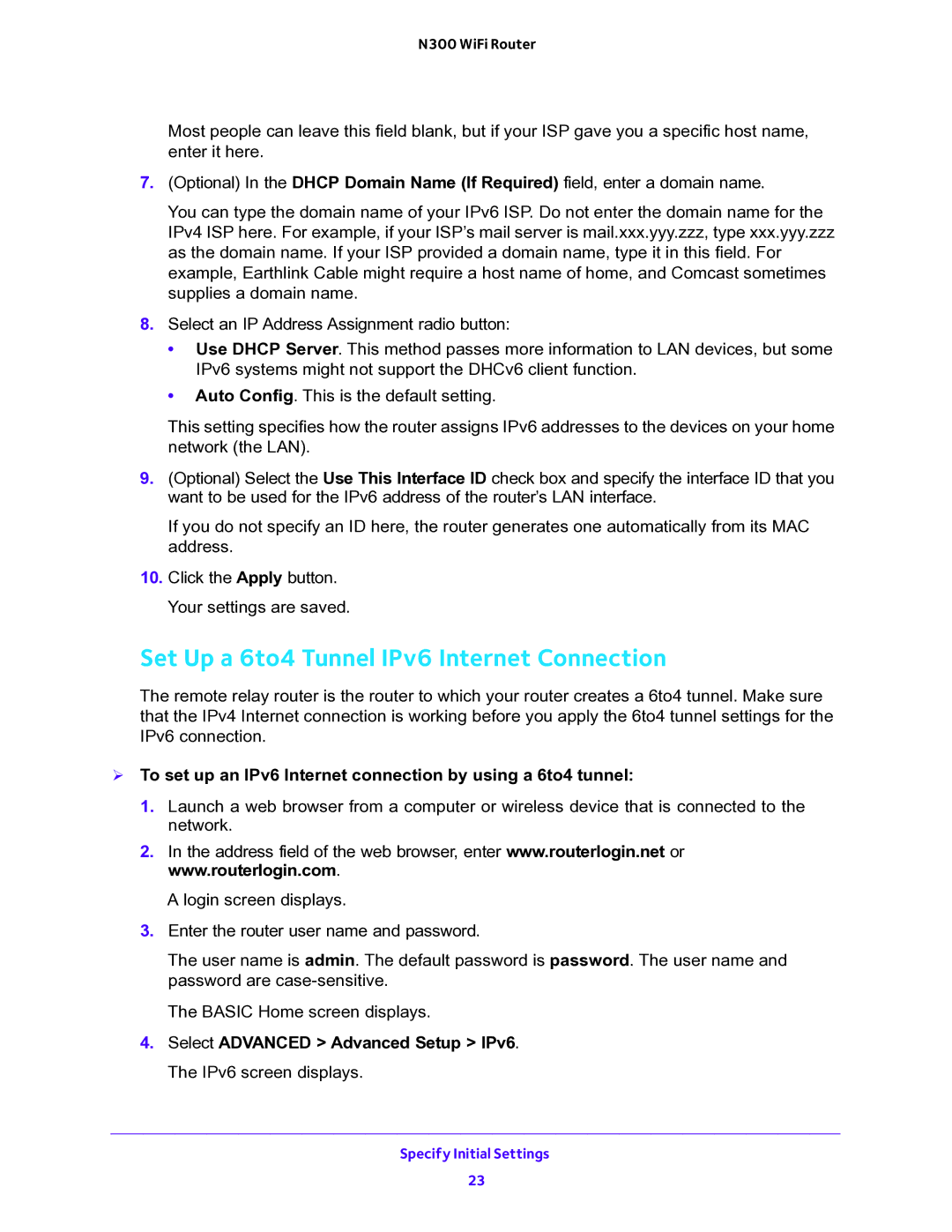 NETGEAR WNR2000v5 user manual Set Up a 6to4 Tunnel IPv6 Internet Connection 