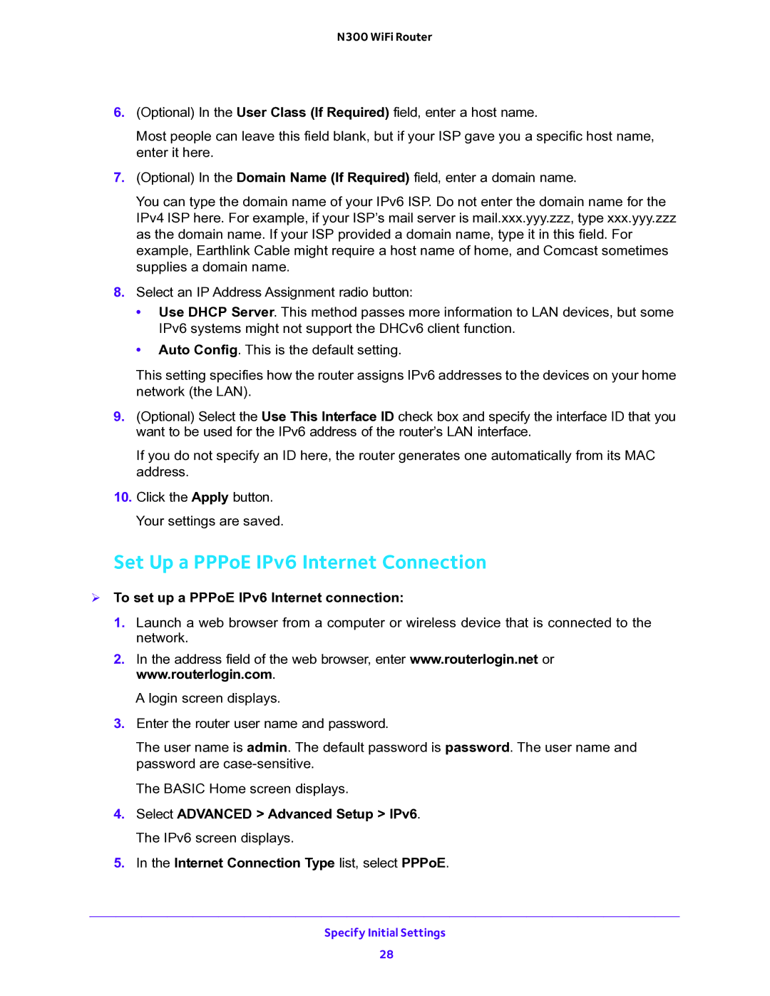 NETGEAR WNR2000v5 user manual Set Up a PPPoE IPv6 Internet Connection,  To set up a PPPoE IPv6 Internet connection 