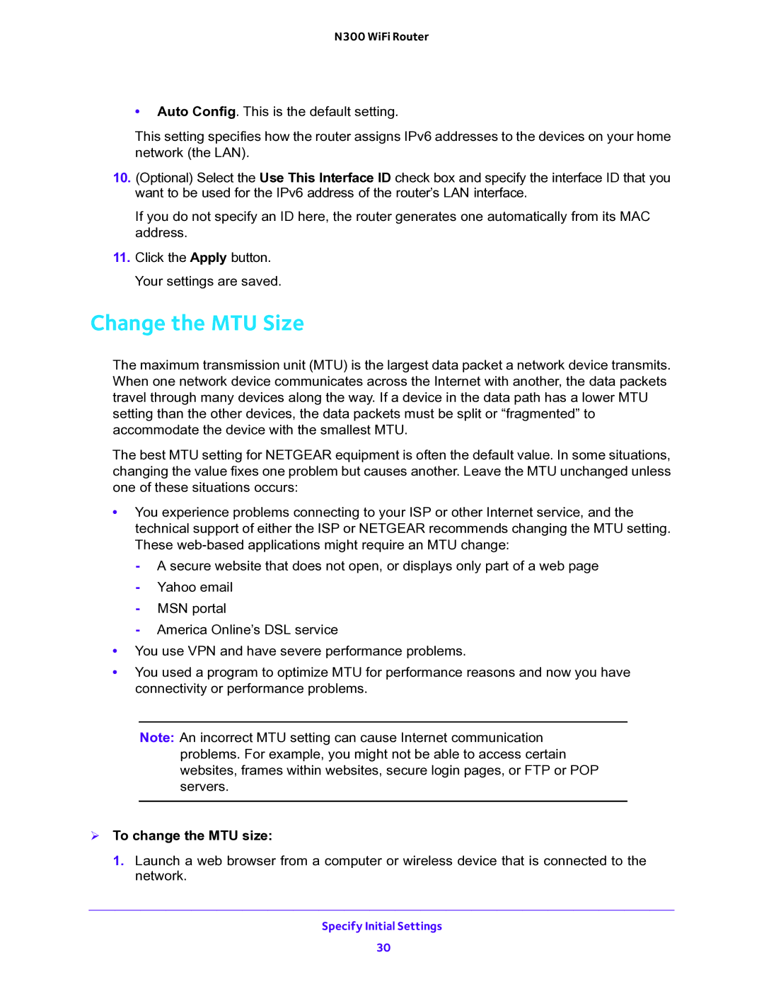 NETGEAR WNR2000v5 user manual Change the MTU Size,  To change the MTU size 