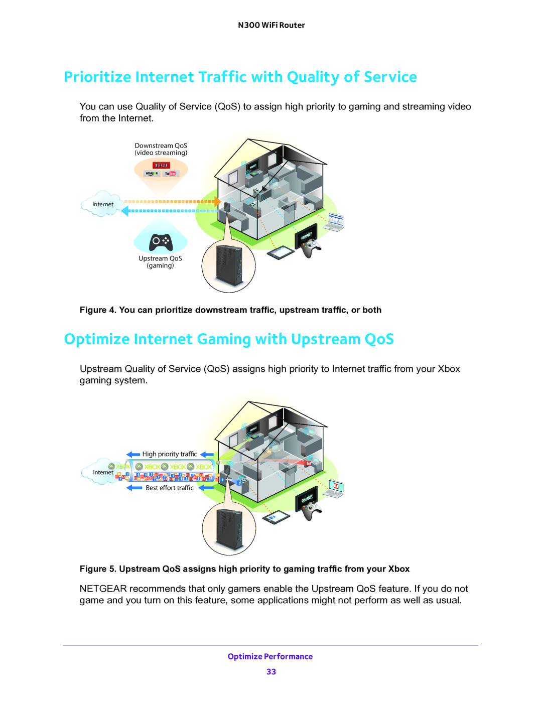 NETGEAR WNR2000v5 Prioritize Internet Traffic with Quality of Service, Optimize Internet Gaming with Upstream QoS 