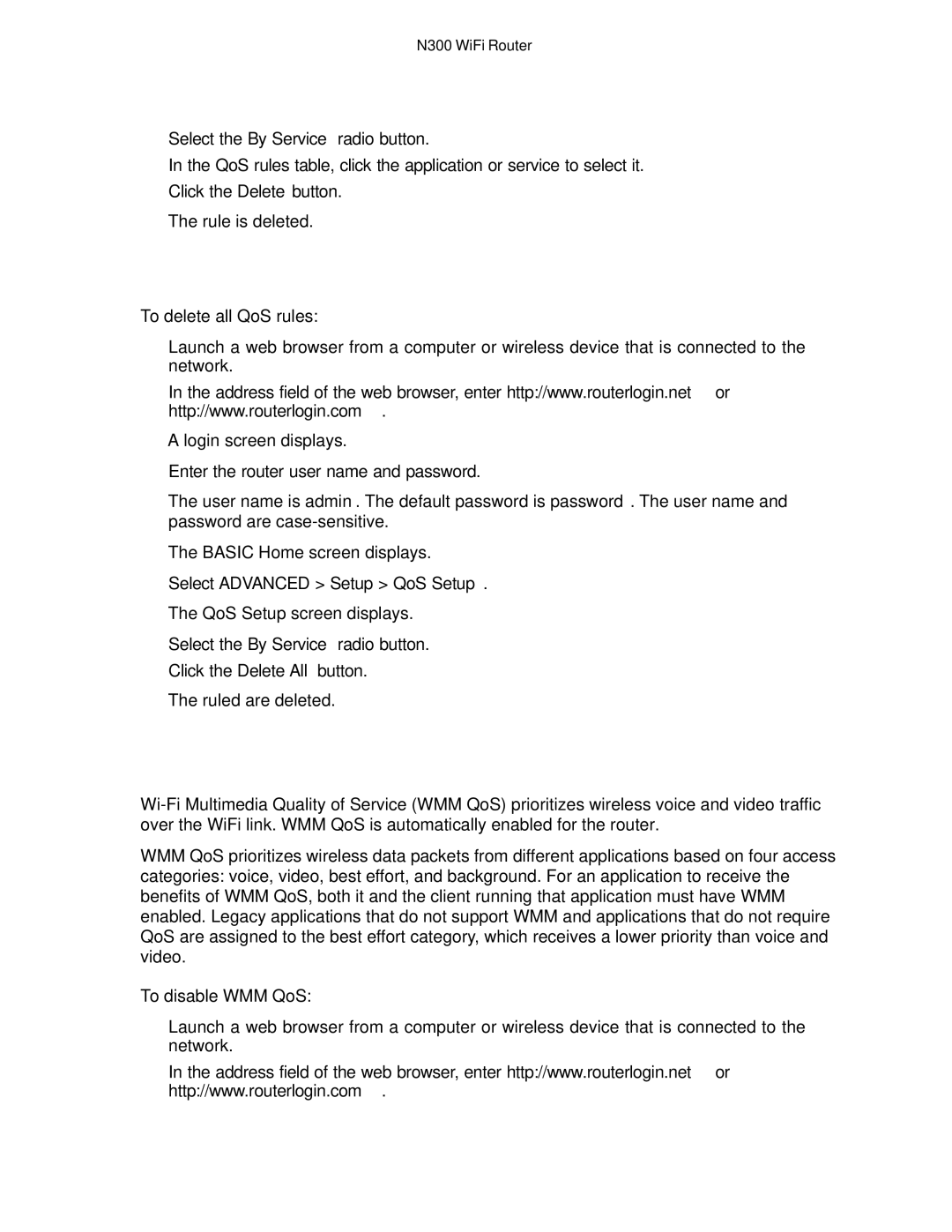 NETGEAR WNR2000v5 user manual Wi-Fi Multimedia Quality of Service, Delete All QoS Rules,  To delete all QoS rules 