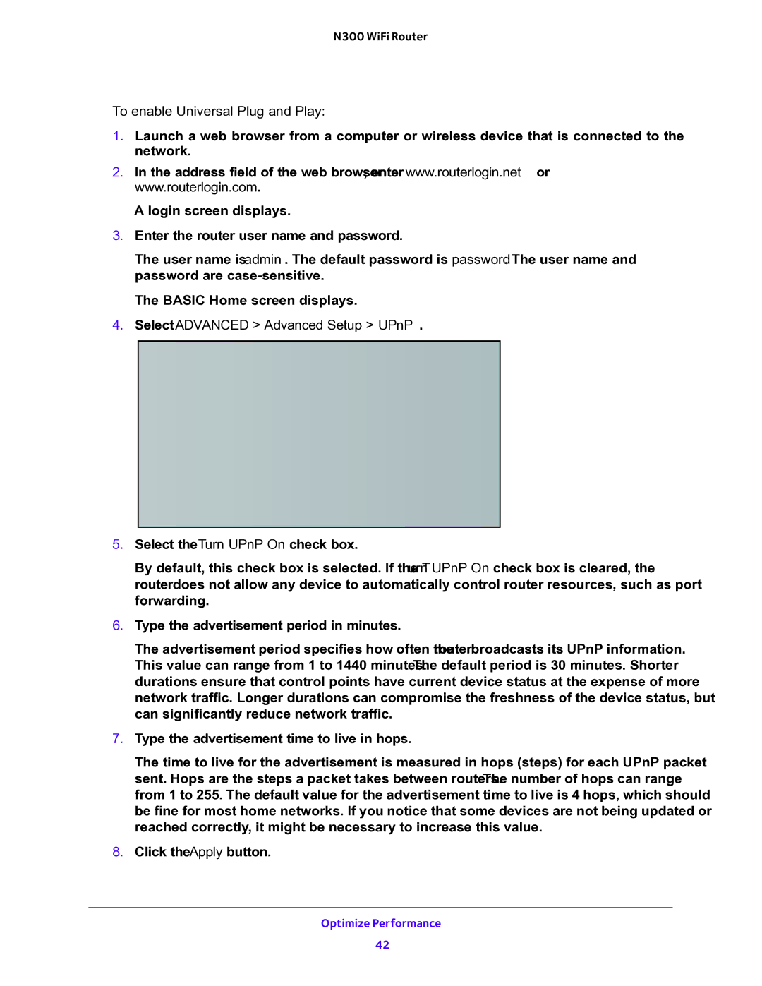 NETGEAR WNR2000v5 user manual  To enable Universal Plug and Play, Select Advanced Advanced Setup UPnP 