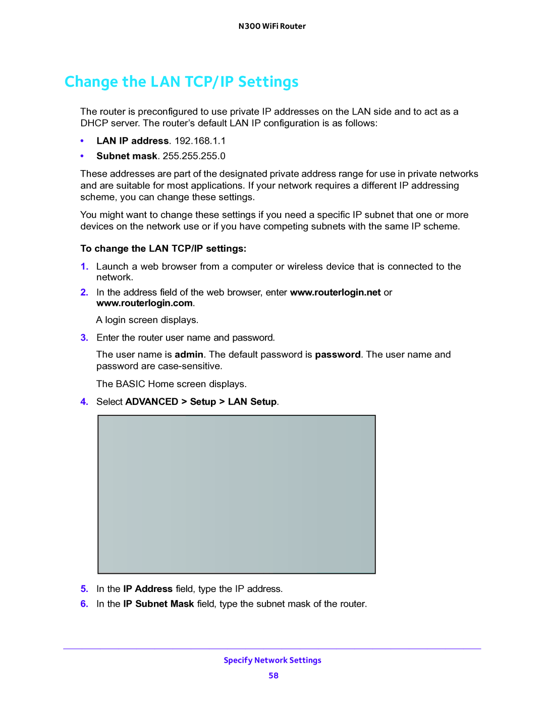 NETGEAR WNR2000v5 user manual Change the LAN TCP/IP Settings, LAN IP address,  To change the LAN TCP/IP settings 