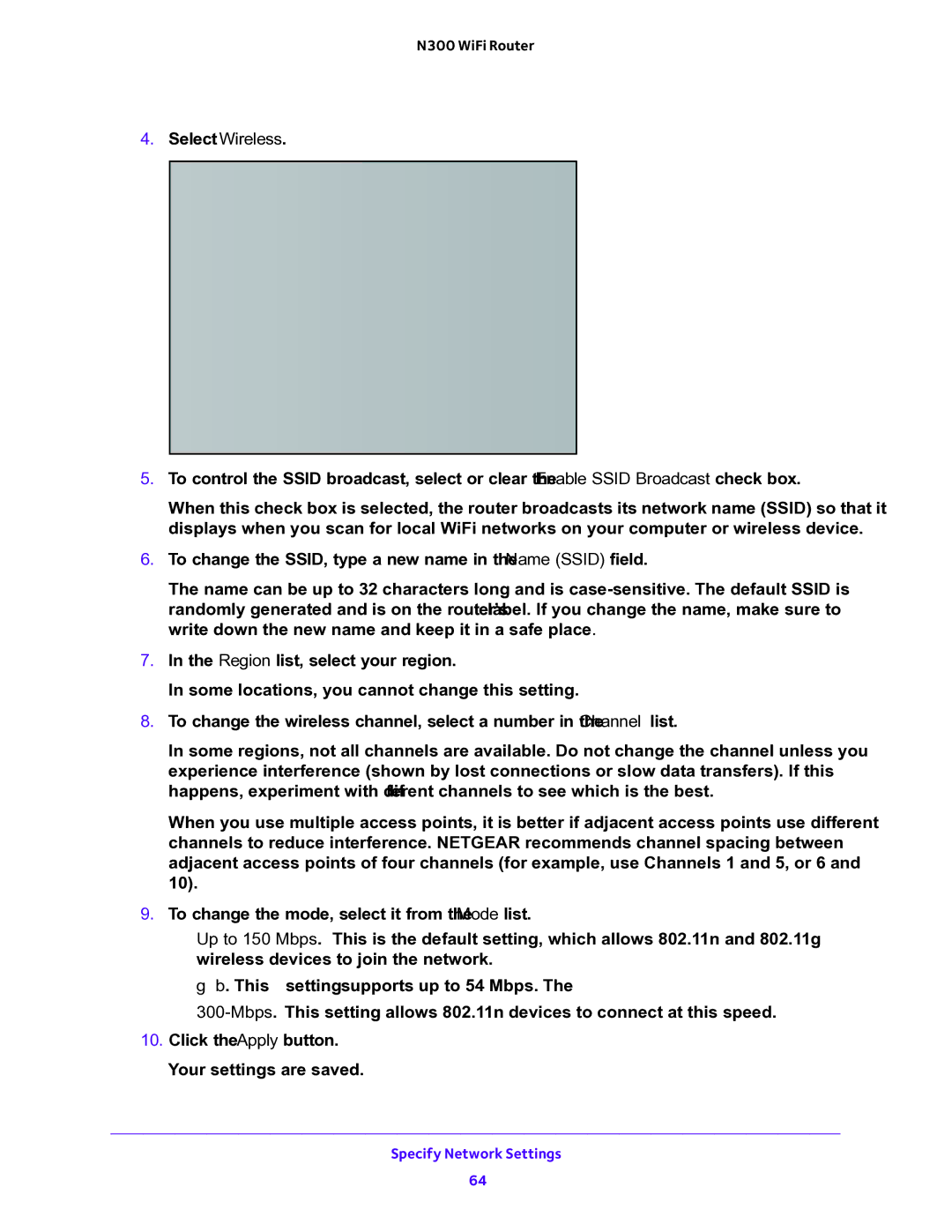 NETGEAR WNR2000v5 user manual Specify Network Settings 