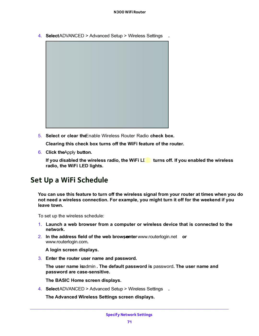 NETGEAR WNR2000v5 user manual Set Up a WiFi Schedule, Select Advanced Advanced Setup Wireless Settings 