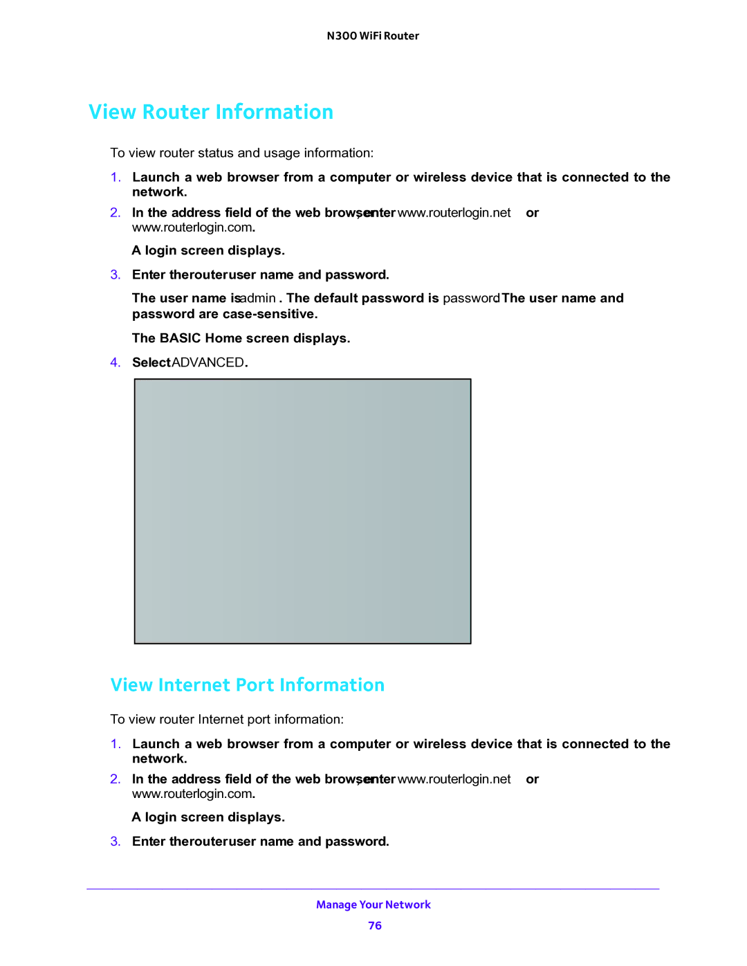 NETGEAR WNR2000v5 View Router Information, View Internet Port Information,  To view router status and usage information 