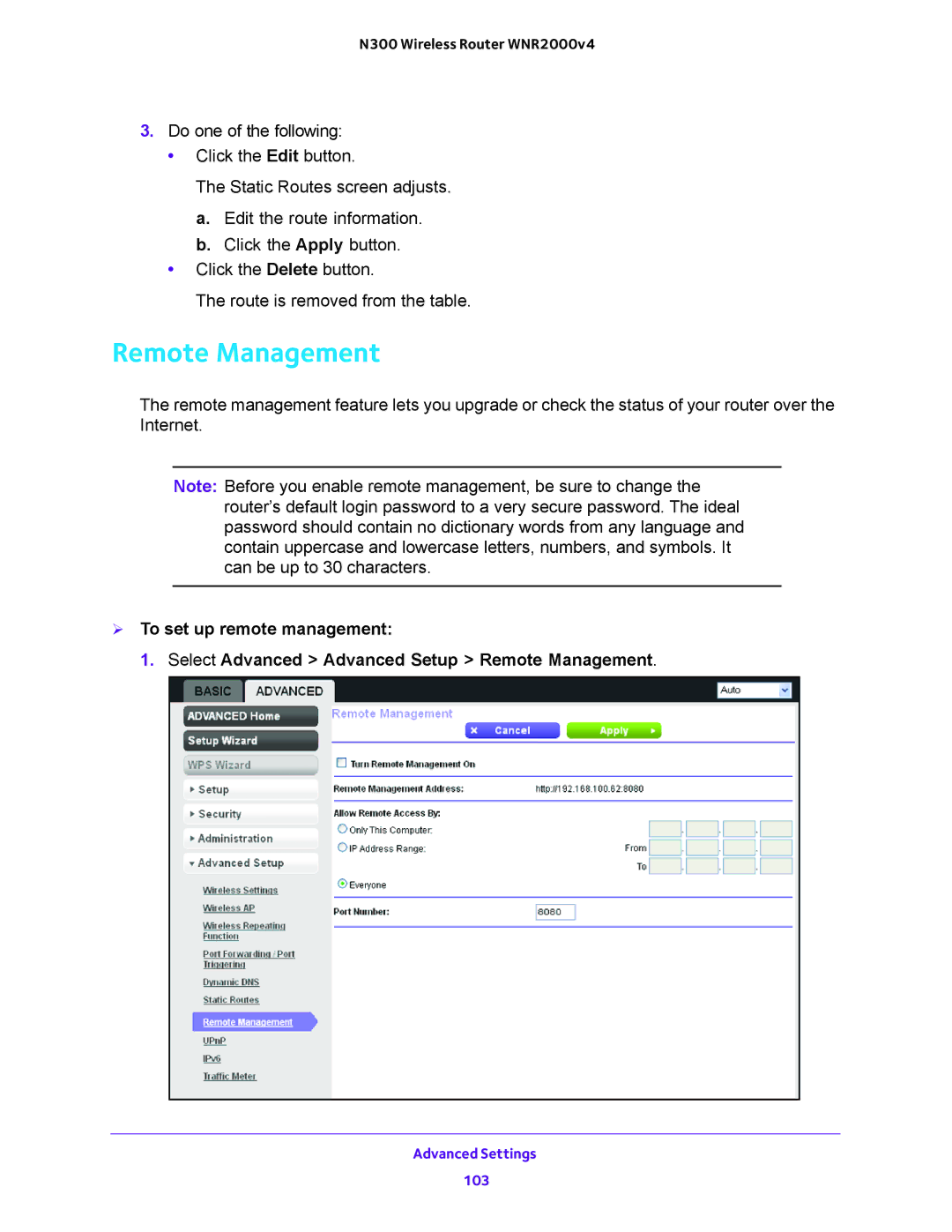 NETGEAR WNR200v4 user manual Remote Management 