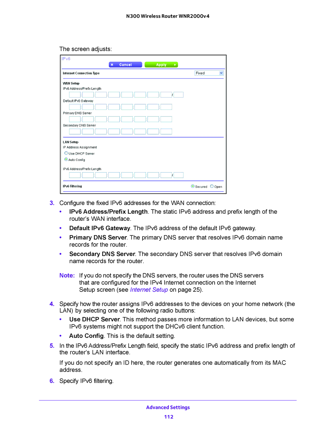 NETGEAR WNR200v4 user manual Advanced Settings 112 